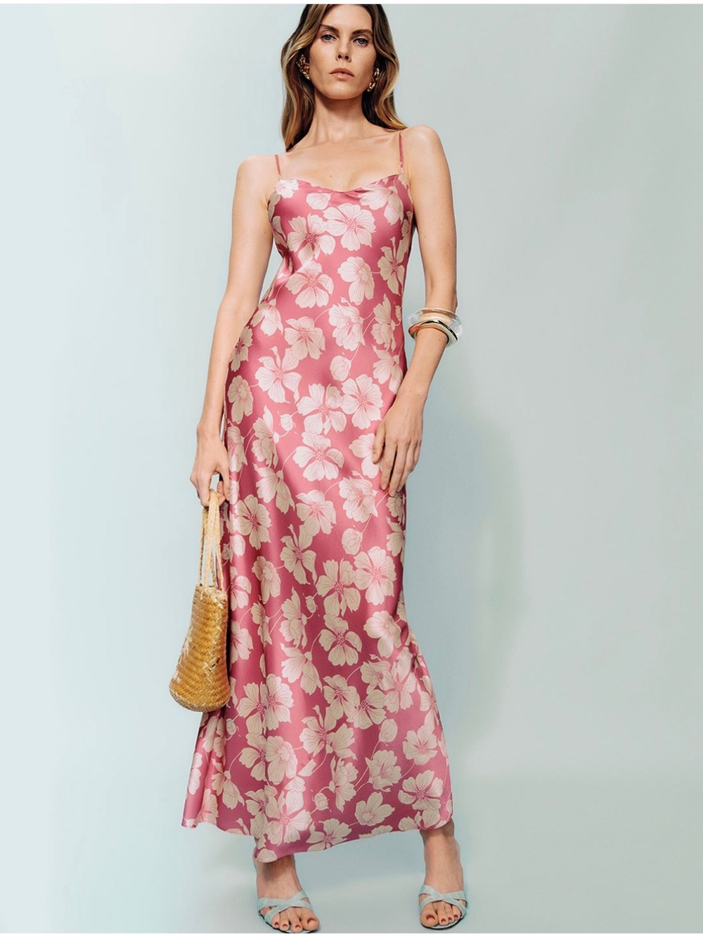 Reformation Pink Floral Maxi Slip Dress Linen Silk